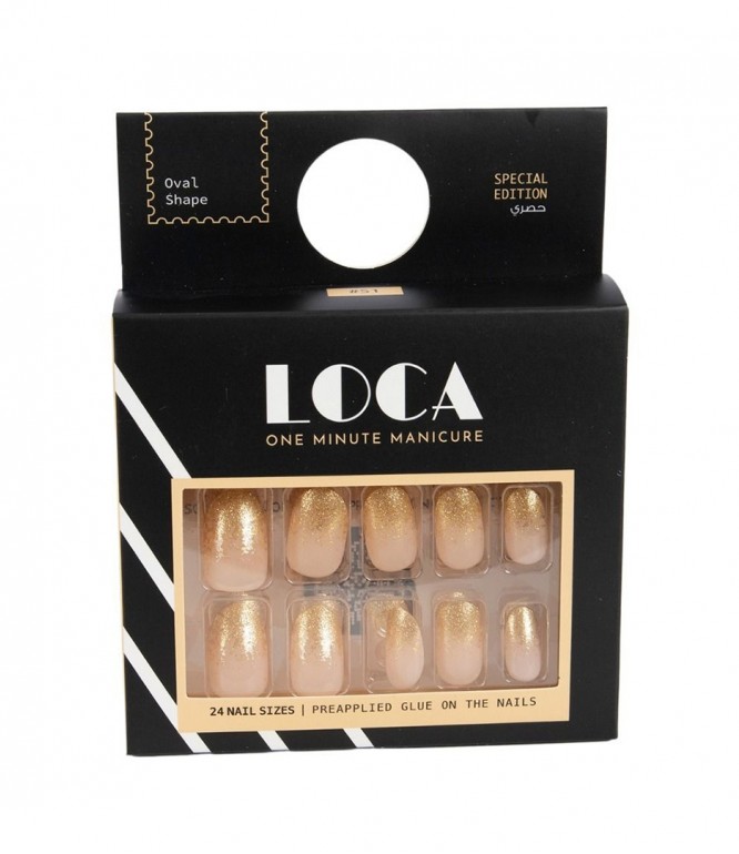 Loca Nails Gold Glitter Oval Shape 24'S