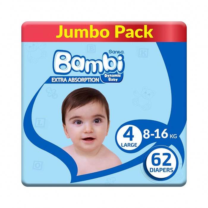 Bambi Size (4) Big Pack 62 Diapers 