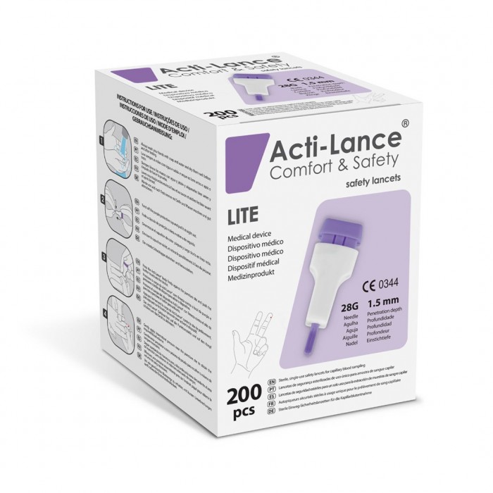 Acti-Lance Diabetic Lancets Lite 28G 1.5 MM - 200 Pcs