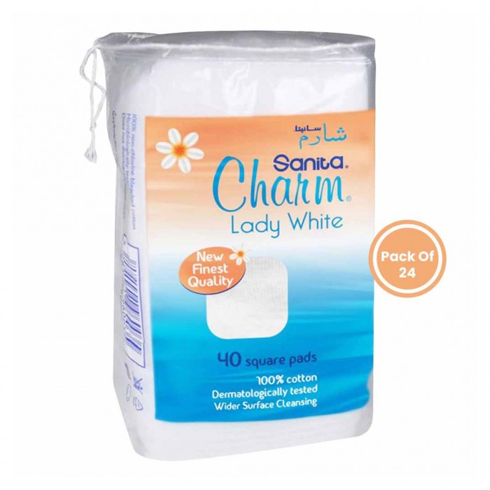 Sanita Charm Make Up 100% Cotton Square Pads 40 Pieces x Pack of 24