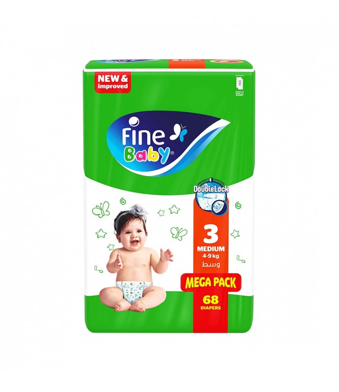 Fine Baby Diapers Mega Pack Medium Size 3 68 Count 4-9 Kg