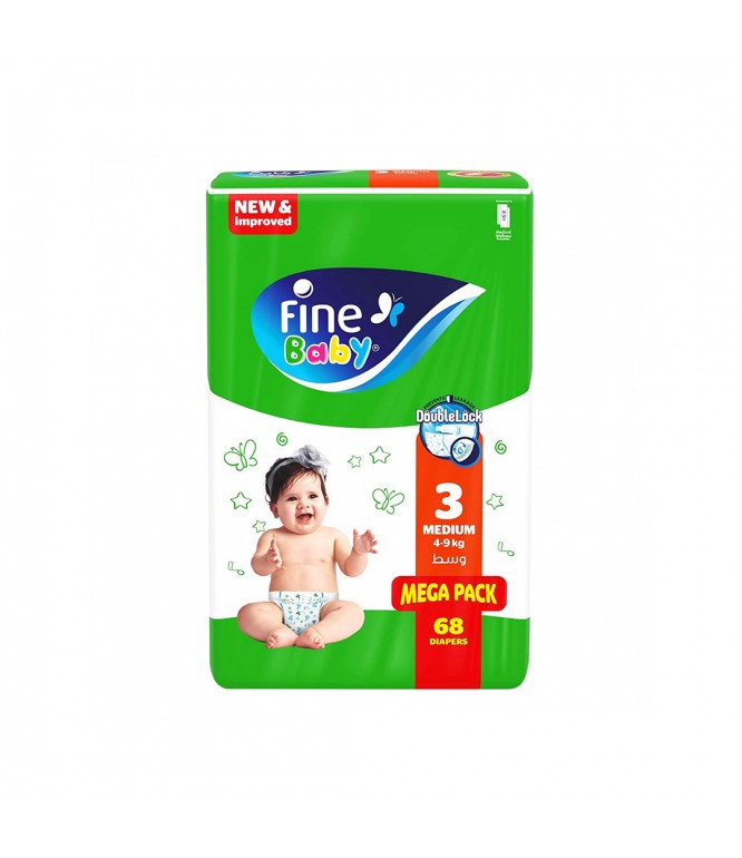 Fine Baby Diapers Mega Pack Medium Size 3 68 Count 4-9 Kg