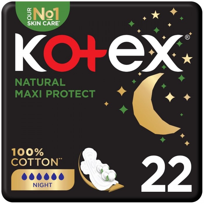 Kotex Feminine Napkins Cotton Maxi , Night - 22 Pcs