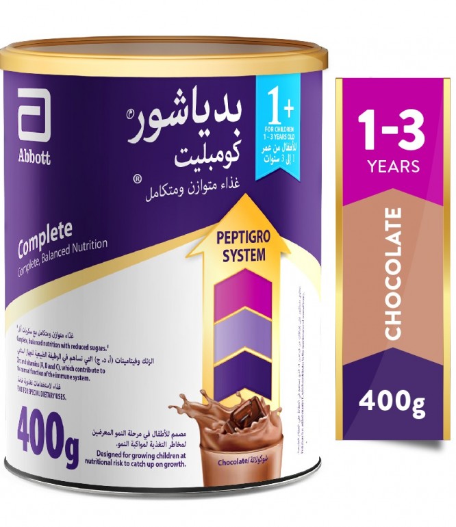 بدياشور حليب أطفال +1 غذاء تكميلي بالشوكولاتة من عمر 1-3 سنوات 400 جم