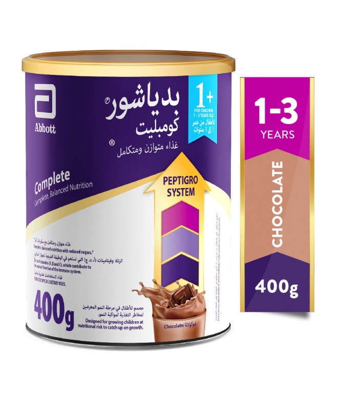 بدياشور حليب أطفال +1 غذاء تكميلي بالشوكولاتة من عمر 1-3 سنوات 400 جم