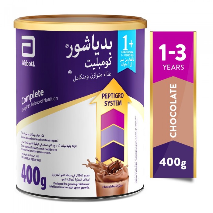 بدياشور حليب أطفال +1 غذاء تكميلي بالشوكولاتة من عمر 1-3 سنوات 400 جم