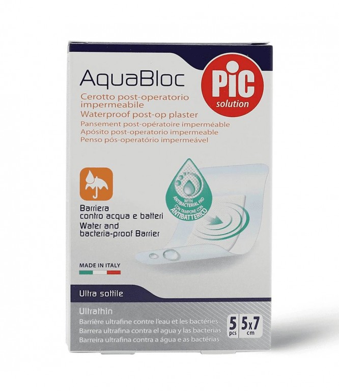 Pic Aquabloc Transparent Waterproof Plaster 5x7cm 5 Pcs