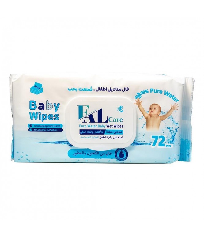فال كير مناديل مبللة للأطفال للأولاد ماء نقي 72 منديل