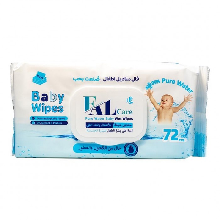 فال كير مناديل مبللة للأطفال للأولاد ماء نقي 72 منديل
