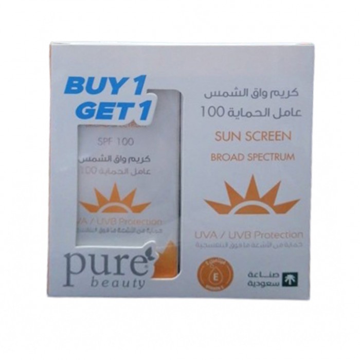 بيور بيوتي واقي شمس SPF 100 بفيتامين هـ 50 مل (1+1 مجانا)
