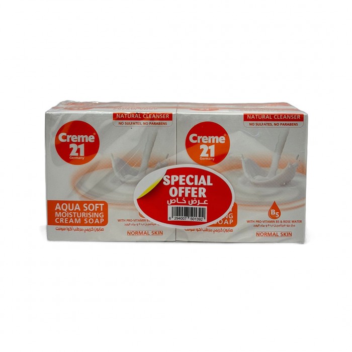 Creme 21 Aqua Soft Moisturising Cream Soap for normal skin 
Special Offer 4 Pieces (3+1) 125 g Each
