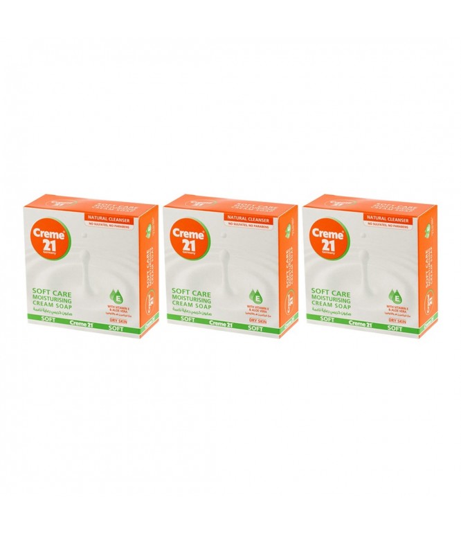 Creme 21 Soft Care Moisturising Cream Soap for dry skin Special Offer 4 Pieces (3+1) 125 g 
Each
