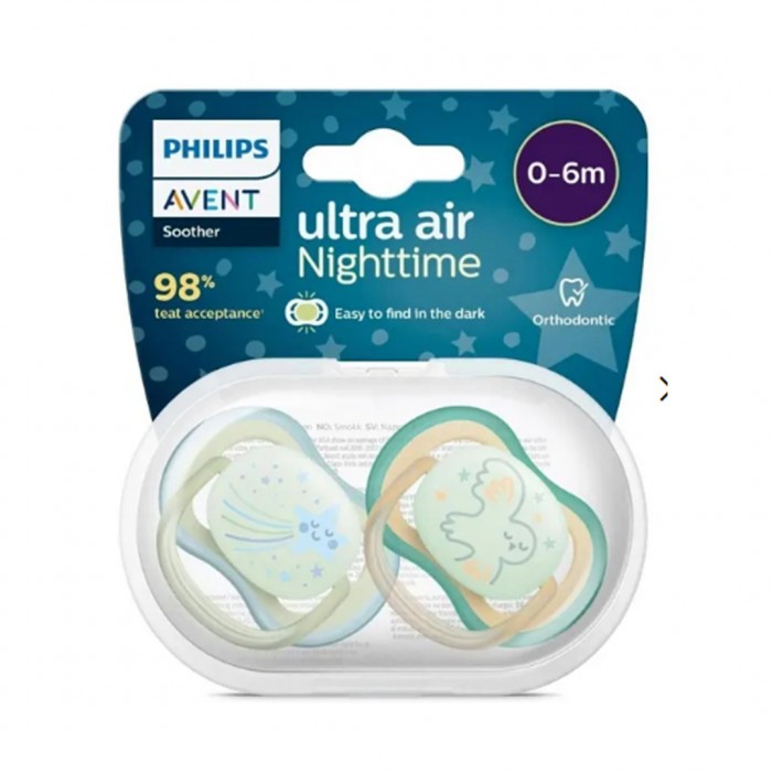 Philips Avent Soother Ultra Air Night time Boy 0-6M 2 pieces SCF 376/18