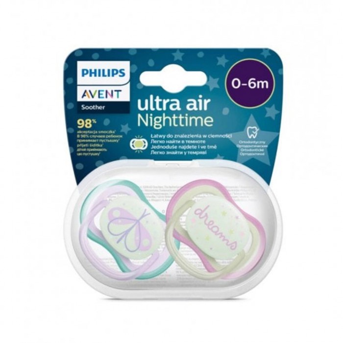 Philips Avent Soother Ultra Air Night time girl 0-6M 2 pieces SCF 376/19