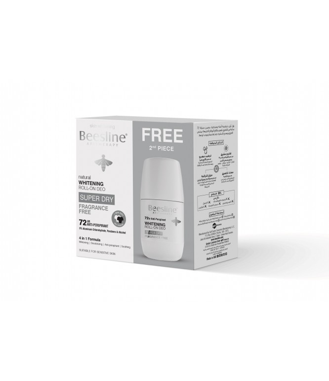 Beesline Natural Whitening Roll On Deodorant Super Dry Fragrance Free 50ML 1+1 Free