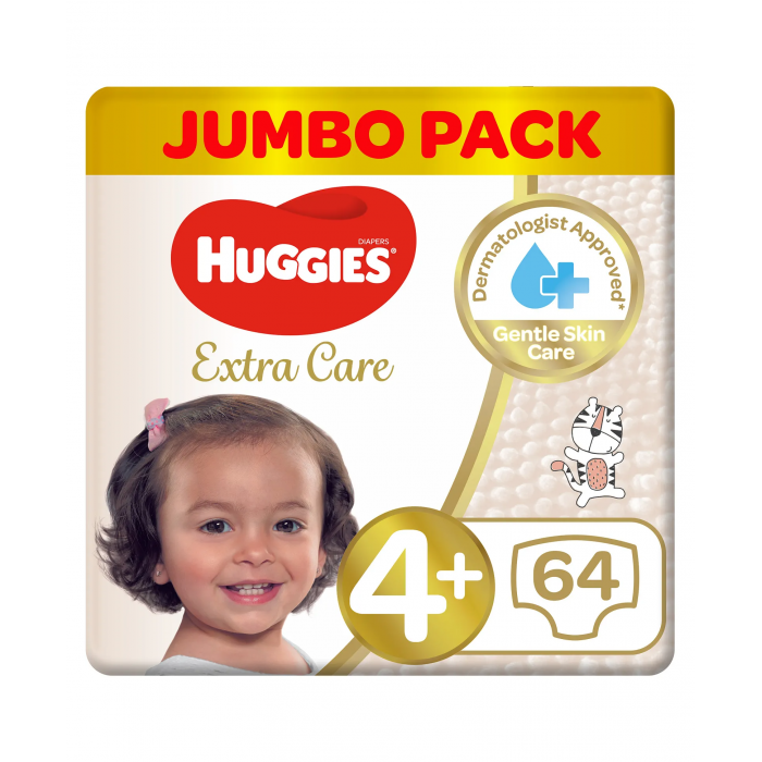 Huggies Baby Diapers Extra Care Size 4+ Jumbo Pack - 64 Pcs