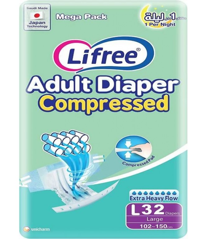 Lifree Tape Adult Diapers, Large, 32 Pieces