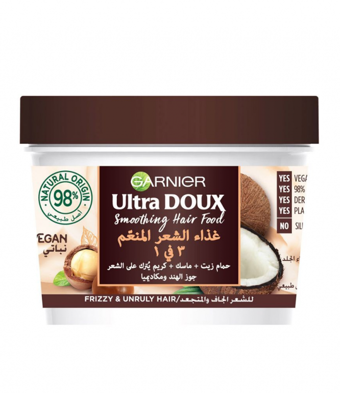 غارنييه غذاء الشعر المنعم 3 في 1 بجوز الهند ومكاديما 390مل