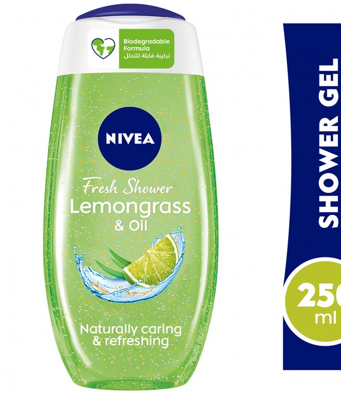 NIVEA Shower Gel Body Wash, Lemongrass & Oil Caring Oil Pearls Lemongrass Scent, 250ml