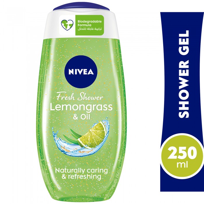 NIVEA Shower Gel Body Wash, Lemongrass & Oil Caring Oil Pearls Lemongrass Scent, 250ml