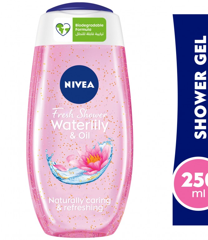 NIVEA Shower Gel Body Wash, Waterlily & Oil with Caring Oil Pearls and Waterlily Scent, 250ml