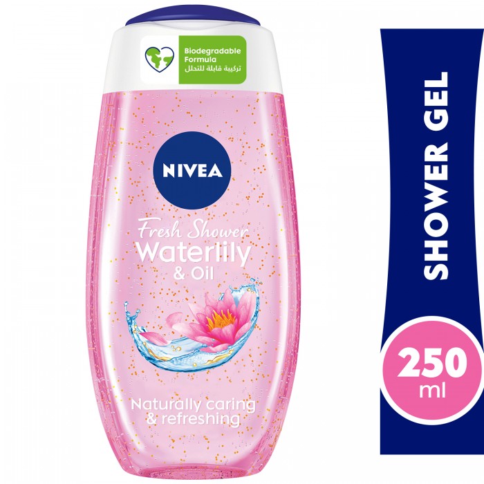 NIVEA Shower Gel Body Wash, Waterlily & Oil with Caring Oil Pearls and Waterlily Scent, 250ml