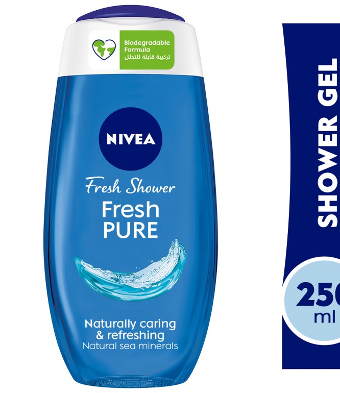 NIVEA Shower Gel Body Wash, Fresh Pure Sea Minerals Aquatic Scent, 250ml