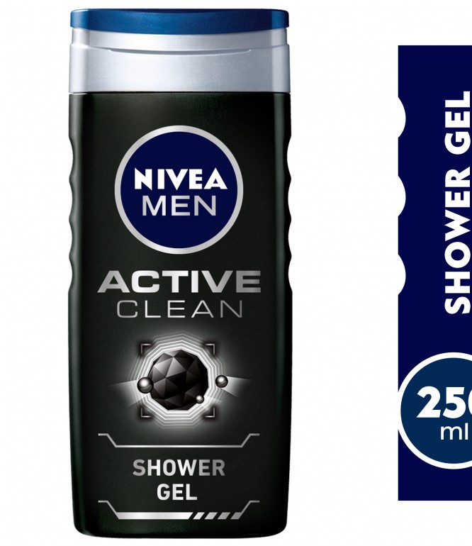 Nivea Shower Gel Active Clean for NIVEA MEN 3in1 Shower Gel, Active Clean Charcoal Woody Scent, 250ml250 ml 