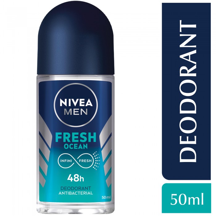 NIVEA MEN Deodorant Roll-on for Men, 48h Protection, Fresh Ocean Aqua Scent, 50ml