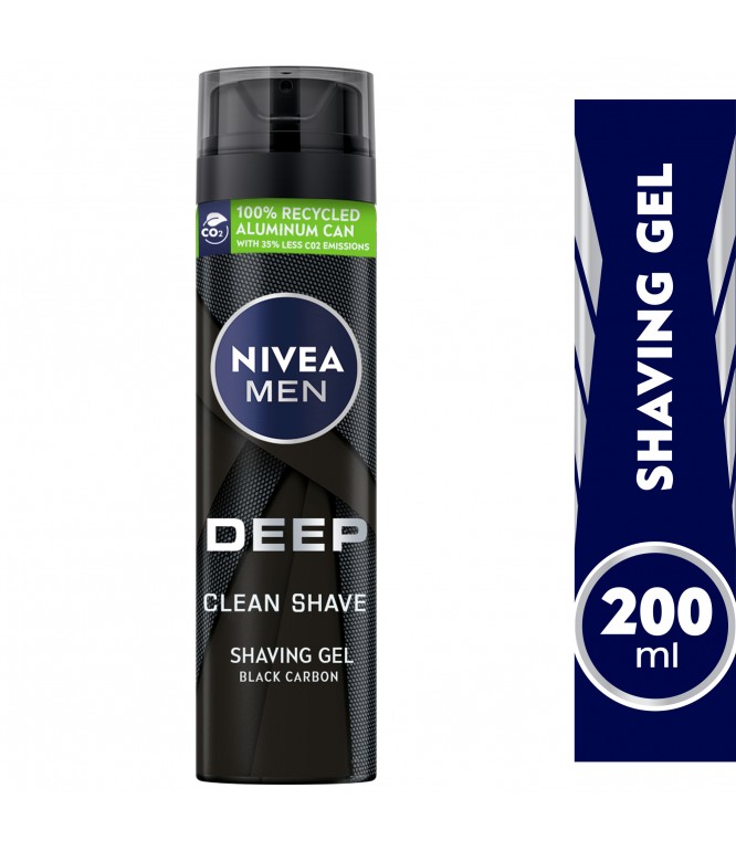 NIVEA MEN Shaving Gel, DEEP Clean Shave Antibacterial Black Carbon, 200ml