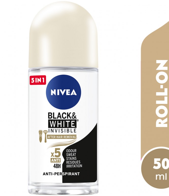 NIVEA Antiperspirant Roll-on for Women, 48h Protection, Black & White Invisible Silky Smooth Shaving, 50ml