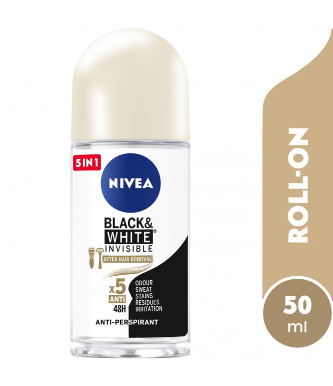 NIVEA Antiperspirant Roll-on for Women, 48h Protection, Black & White Invisible Silky Smooth Shaving, 50ml