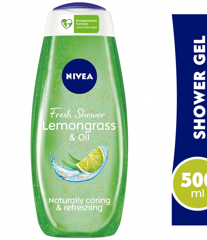NIVEA Shower Gel Body Wash, Lemongrass & Oil Caring Oil Pearls Lemongrass Scent, 500ml