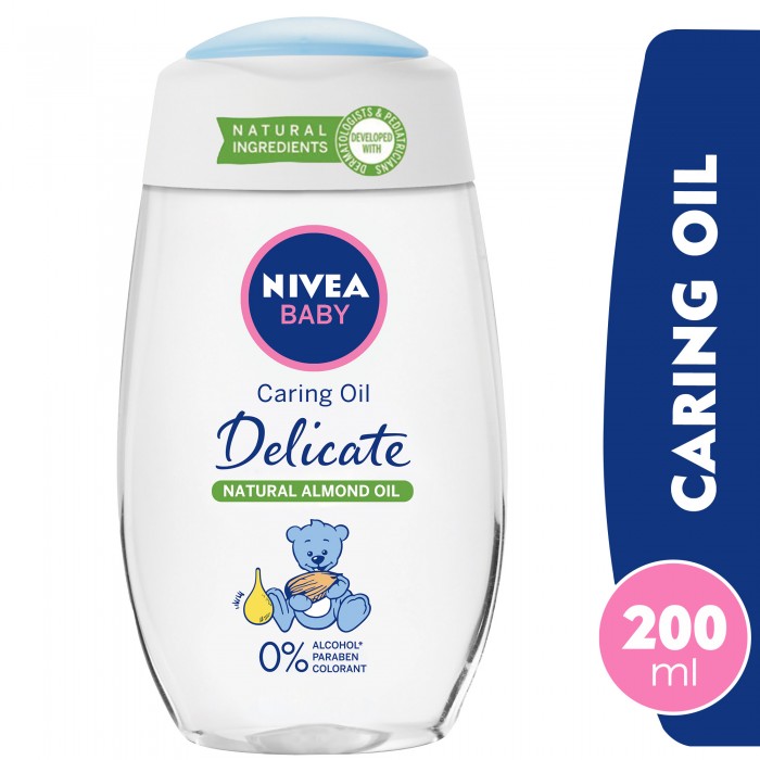 NIVEA Baby Oil Delicate Caring, Natural Almond Oil, 200ml
