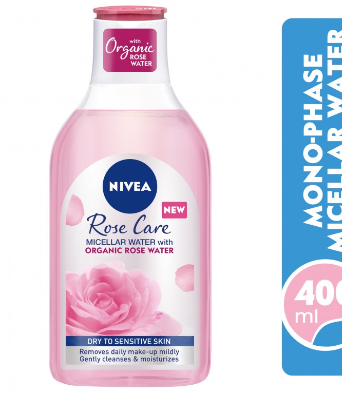 NIVEA Face Micellar Water Mono-phase Makeup Remover, Rose Care with Organic Rose Water, Dry & Sensitive Skin, 400ml