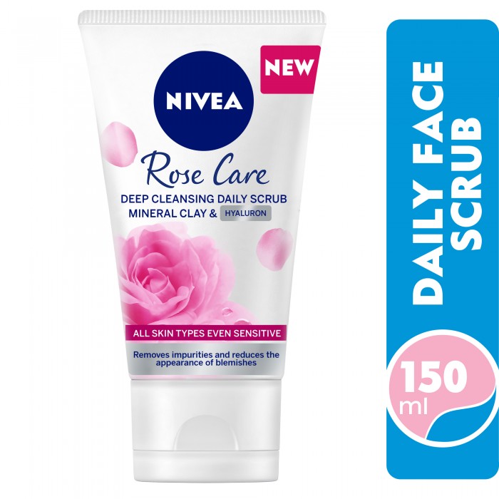 NIVEA Face Scrub Daily Exfoliating, Rose Care with Organic Rose Water, 150ml