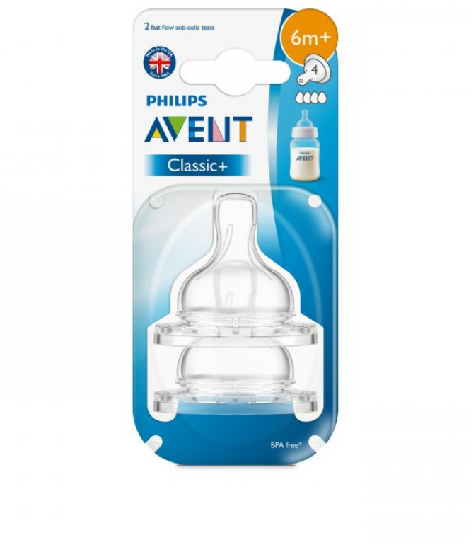 Avent Nipple Classic Plus 4 holes - 6 Month Plus