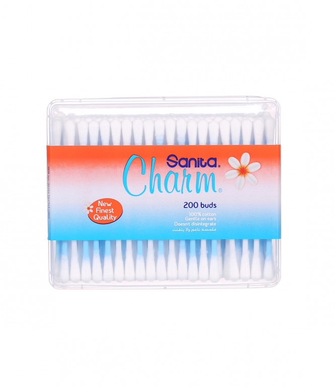 Charm Round Box Cotton Buds 200 Pieces Pack of 48