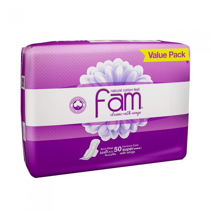 Fam Classic Maxi Pads With Wings Natural Cotton Feel 50Pieces