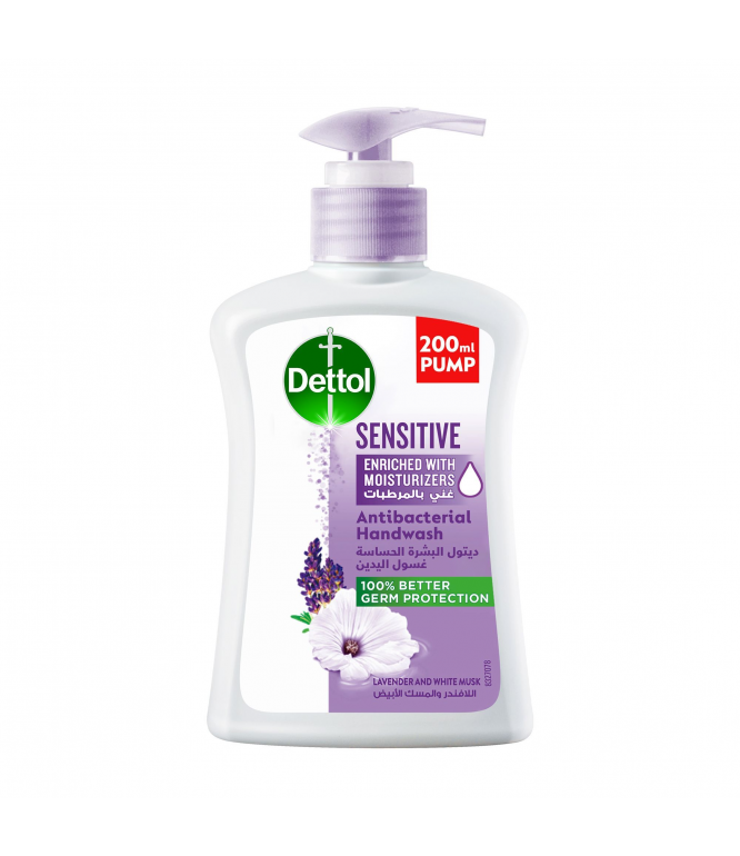 Dettol Sensitive Handwash Liquid Soap Pump Lavender & White Musk Fragrance 200Ml