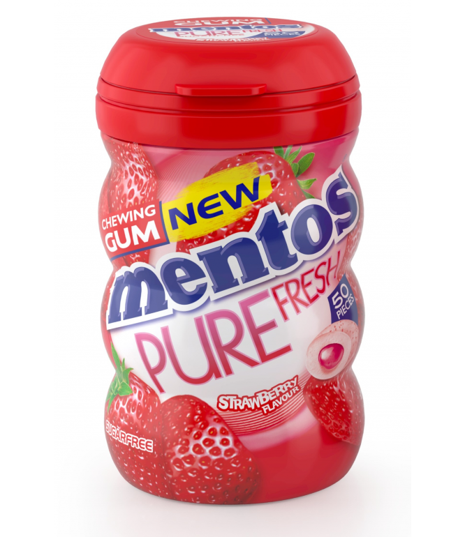Mentos Pure Fresh Gum Strawberry Sugar-Free Bottle 50Pieces