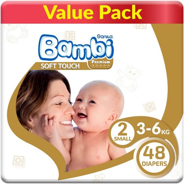 Bambi Size (2) Value Pack 48 Diapers New 3-6 KG