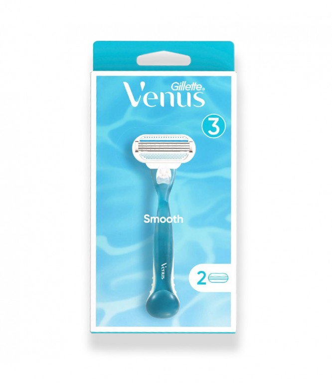 Gillette Venus Smooth Women's Razor 1 Handle 2 Refills 1packet