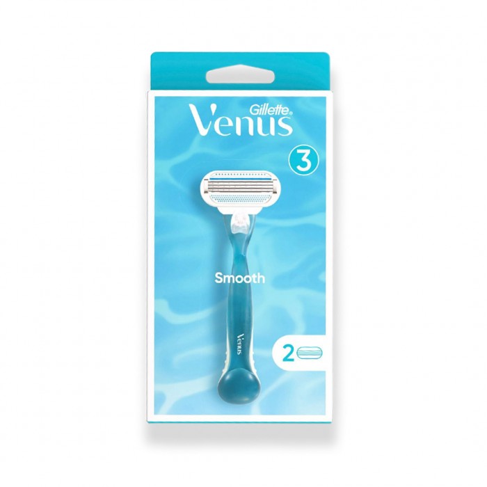 Gillette Venus Smooth Women's Razor 1 Handle 2 Refills 1packet