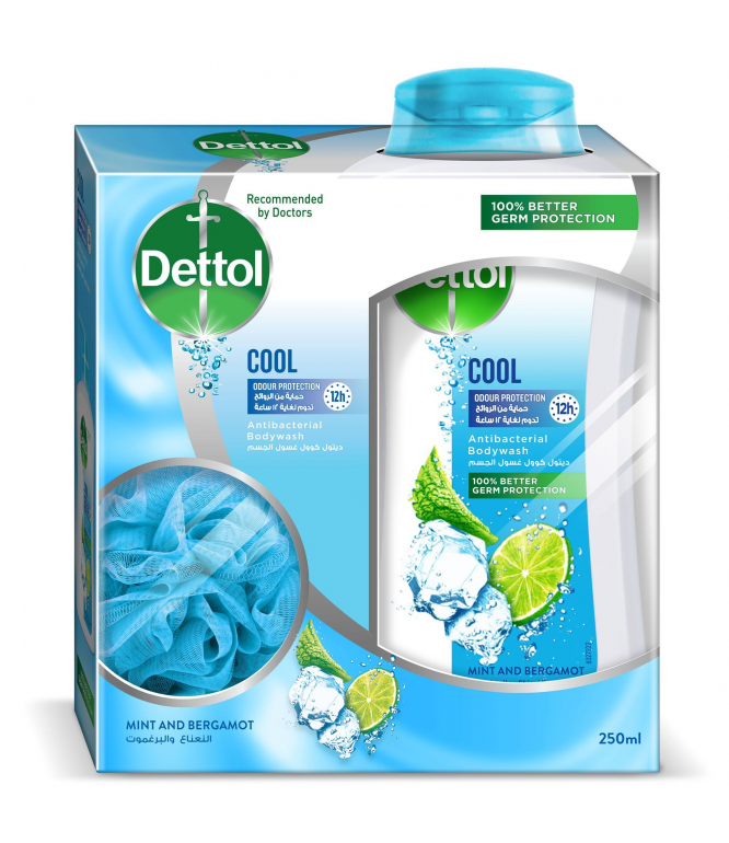 Dettol Cool Anti-Bacterial Body Wash With Puff 250ml