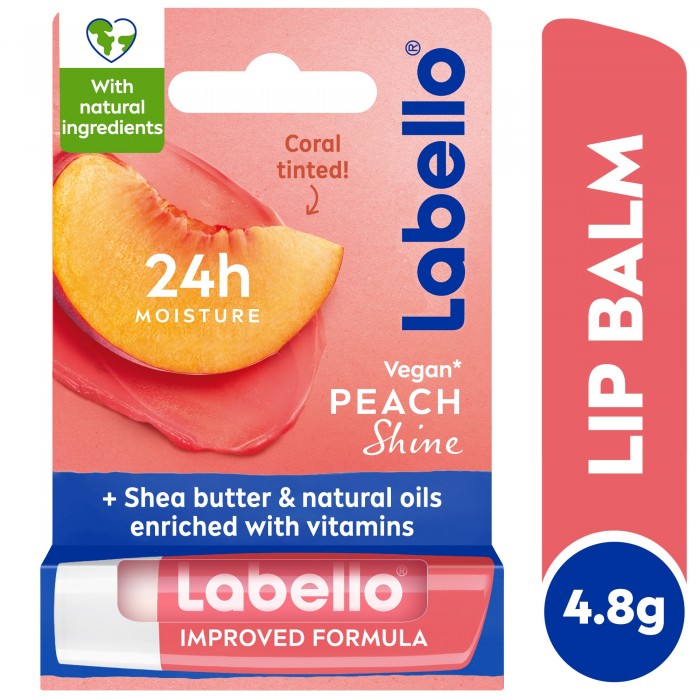 Labello Lip Balm, Moisturising Lip Care, Peach Shine 4.8g