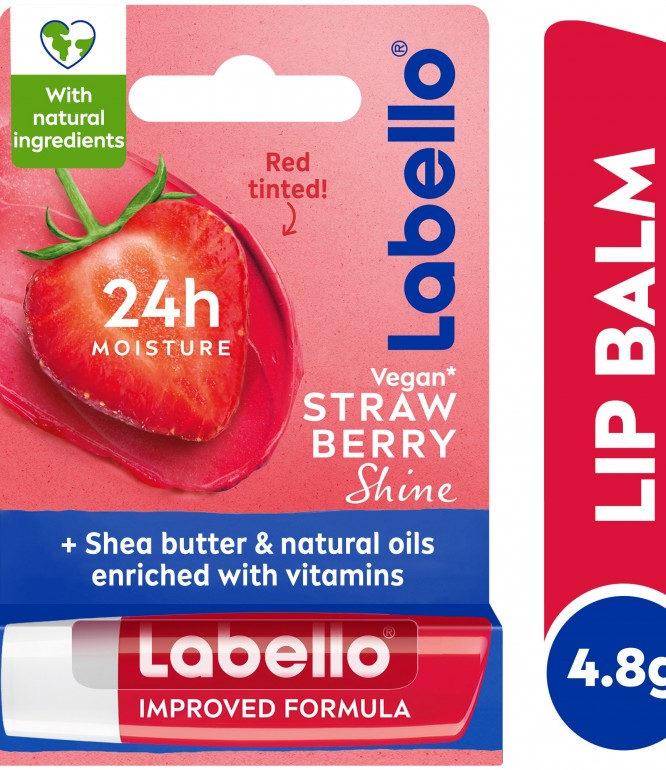 Labello Lip Balm, Moisturizing Lip Care, Strawberry Shine, 4.8g