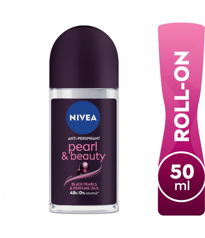 NIVEA Antiperspirant for Women, Pearl & Beauty, Black Pearl & Perfume Oils, Roll-on 50ml