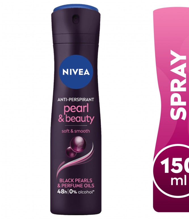 NIVEA Antiperspirant for Women, Pearl & Beauty, Black Pearl & Perfume Oils, Spray 150ml