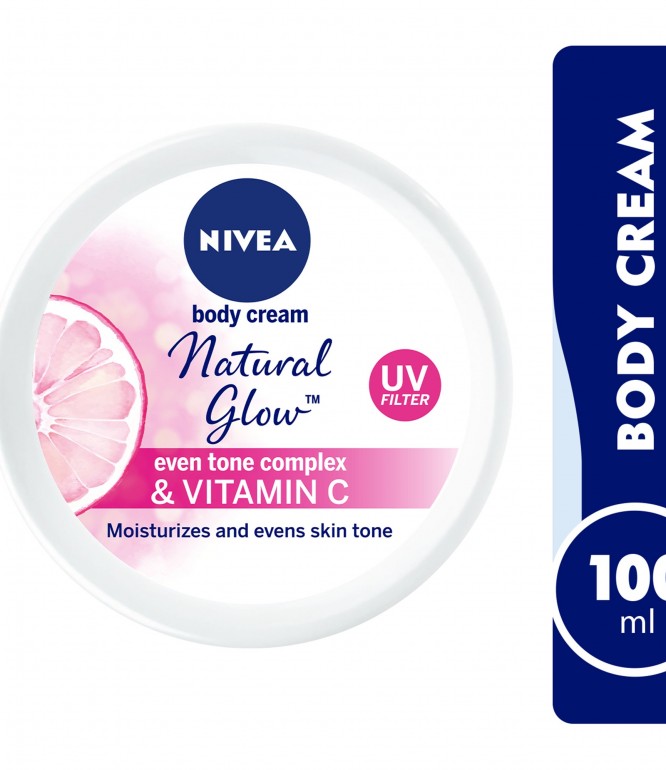 NIVEA Even Tone Body Cream, Natural Glow Complex & Vitamin C, UV Protection, All Skin Types, Jar 100ml